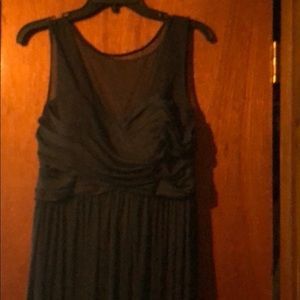 David’s Bridal Bridesmaid Mesh Top Dress-Navy